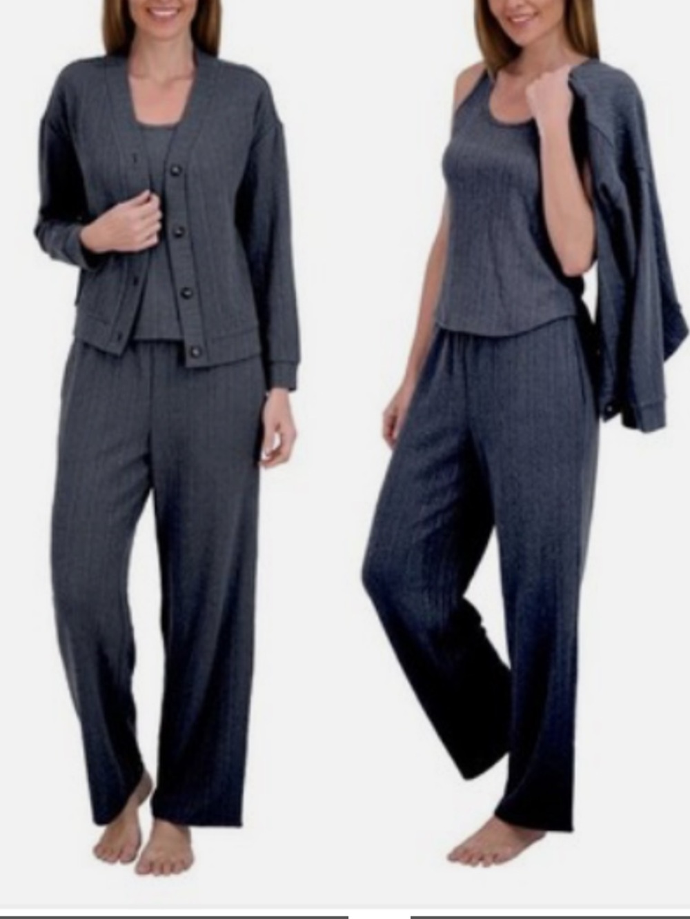 Live 2 Lounge Women's L 3-Piece Loungewear Set Navy Includes Cardigan